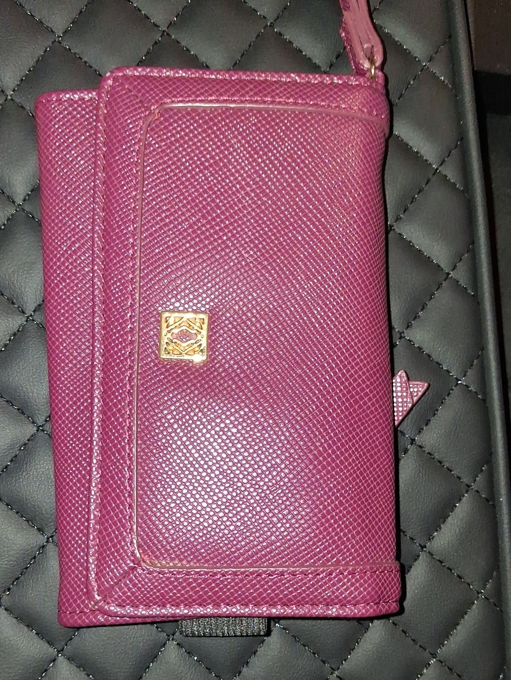 Plum Textured Leather Wristlet Wallet Phone Holder